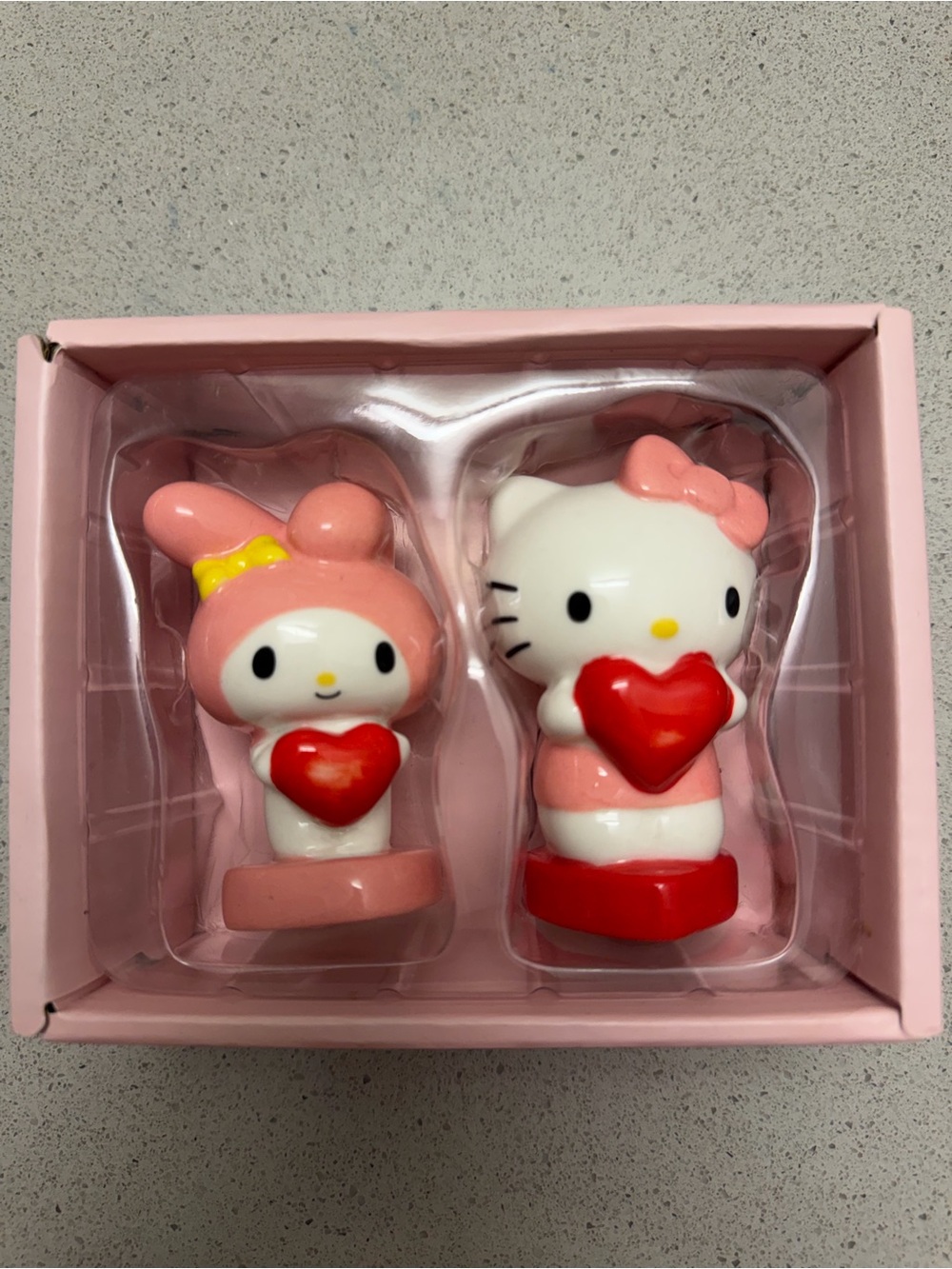 Hello Kitty & My Melody Pink Heart Figurine Set